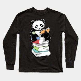 Kawaii Book Panda Tea Coffee Long Sleeve T-Shirt